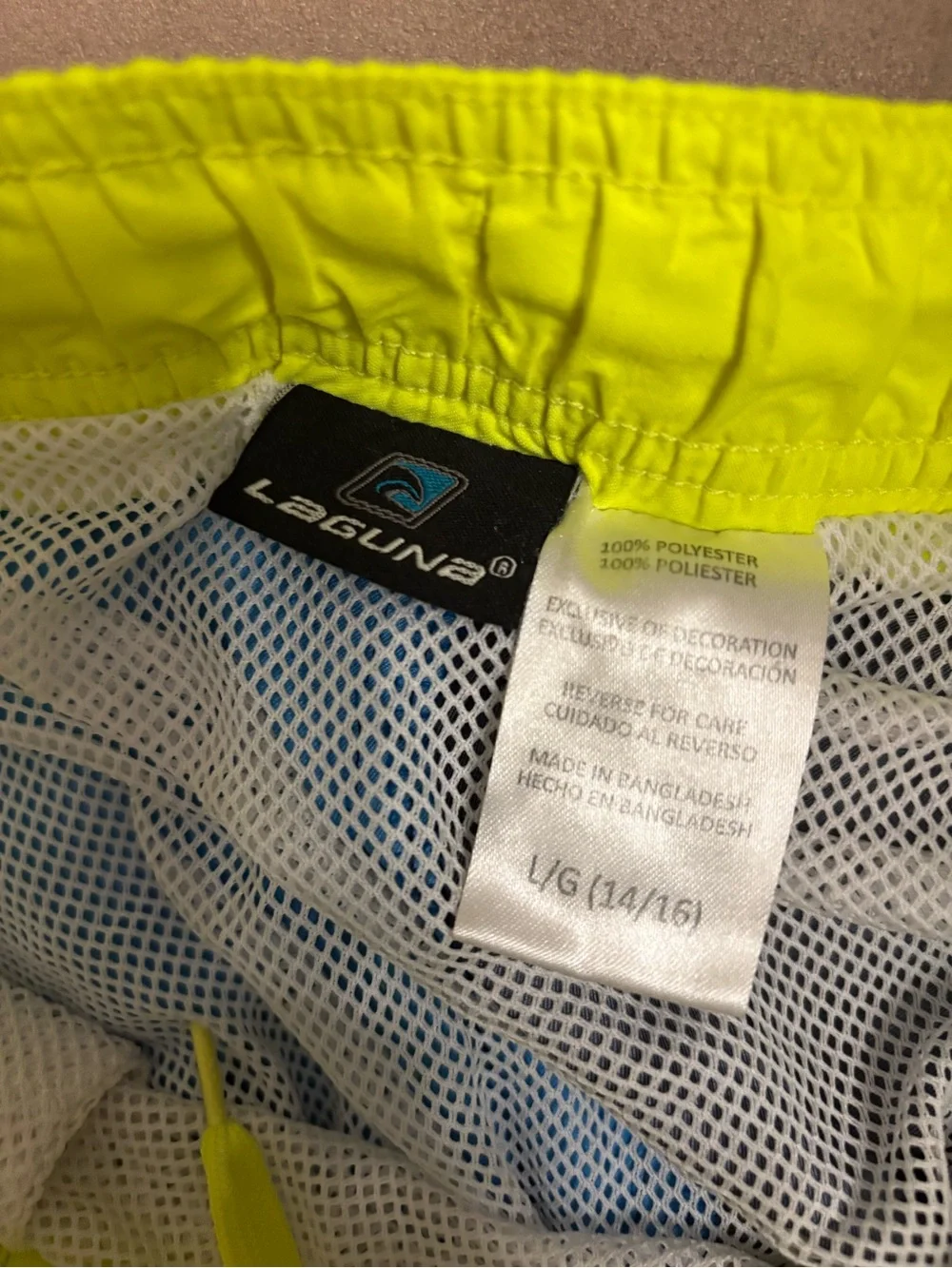 Laguna B Boys Blue, Black & Neon Yellow Colorblock Swim Trunks